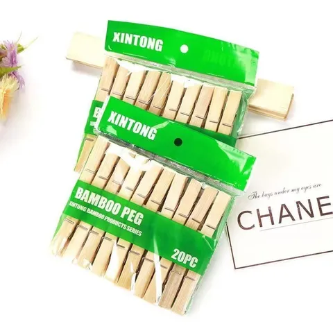 Natural Bamboo Clothes Pegs Strong Windproof Laundry Clips Wooden Household Clip Set for Home Drying Storage