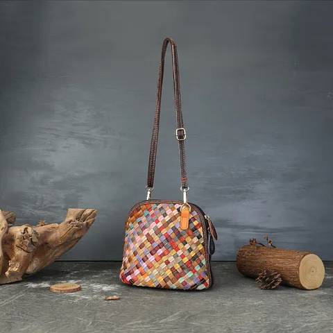 Damen Oberschicht Rindsleder Gewebte Umhängetasche Handgemachte Mehrfarbige Muscheltasche Mode Casual Schultertasche Für Den Täglichen Gebrauch