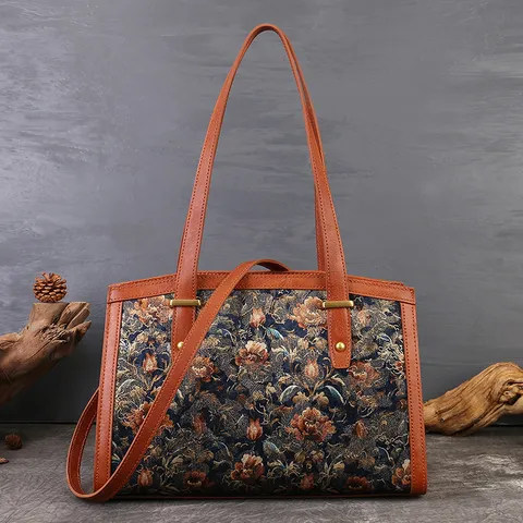 Women Large Capacity Boston Pillow Bag Vintage Embroidered Shoulder Underarm Bag Top Handle Satchel Handbag
