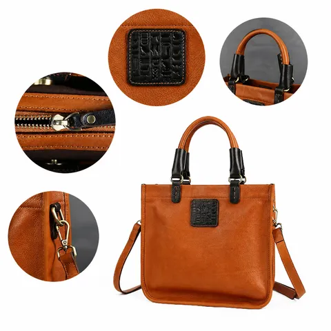 Genuine Leather Women Crossbody Bag Vintage Top Layer Cowhide Shoulder Tote Small Square Handbag Daily Purse