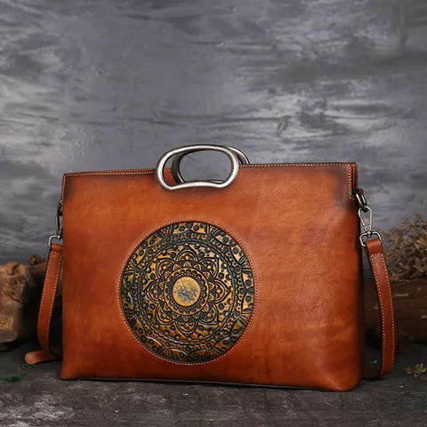 Vintage Genuine Leather Tote Bag For Women Large Capacity Retro Casual Handbag Top Handle Shoulder Bag