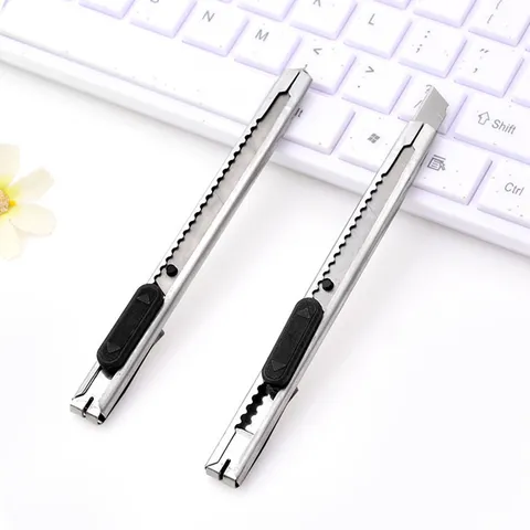 Cuchillo Utilitario de Acero Inoxidable Cortador de Papel de Metal Portátil Pequeño Cuchillo de Manualidades de Oficina Papelería de Estudiante Herramienta de Corte