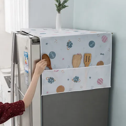 Waterproof Refrigerator Dust Cover PEVA Washing Machine Cover With Storage Pockets Cartoon Star Dustproof Home Organizer