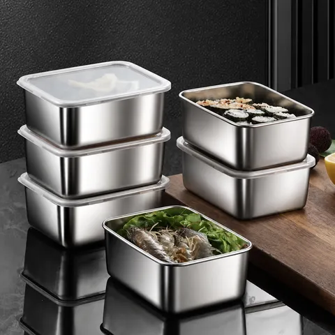 Stainless Steel Food Storage Container With Lid Airtight Meal Prep Box Kitchen Refrigerator Sealed Jar Metal Lunch Box