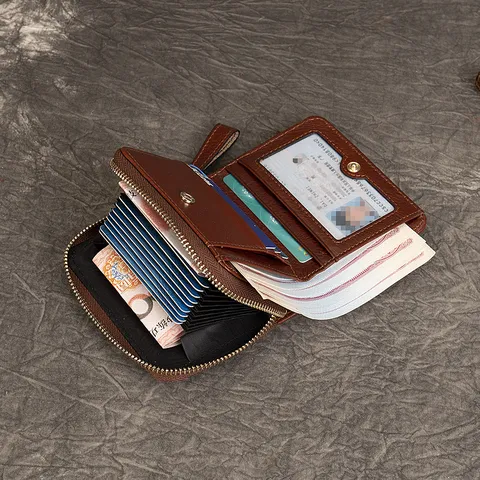 Women's Genuine Leather Wallet European Vintage Embossed Card Holder Multifunctional Large Capacity Zipper Coin Purse