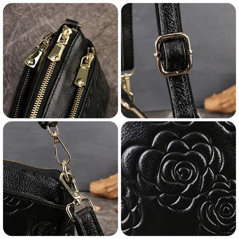 Women Cowhide Leather Crossbody Bag Embossed Casual Shoulder Bag Small Phone Purse Fashion Handbag