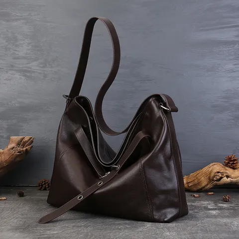 Genuine Leather Tote Bag For Women Vintage Hobo Shoulder Crossbody Bag Large Capacity Commuter Handbag With Metal Lock