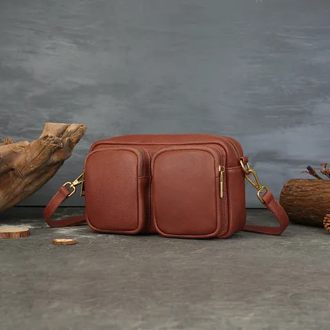 Genuine Leather Crossbody Bag Vintage Retro Camera Bag Women Shoulder Bag Multi-Compartment Handbag