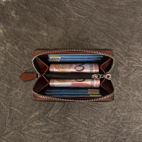 Women Genuine Leather Vintage Wallet Card Holder Accordion Multi-Card Slot Mini Coin Purse Zipper Floral Embossed Wallet