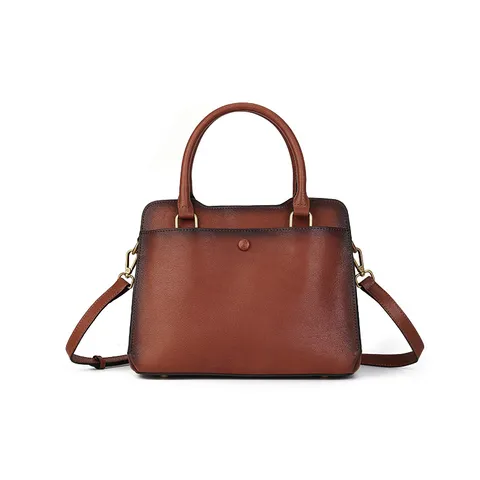 Genuine Leather Women Handbag Vintage Large Capacity Tote Bag Casual Commuter Top Handle Shoulder Bag Retro Design