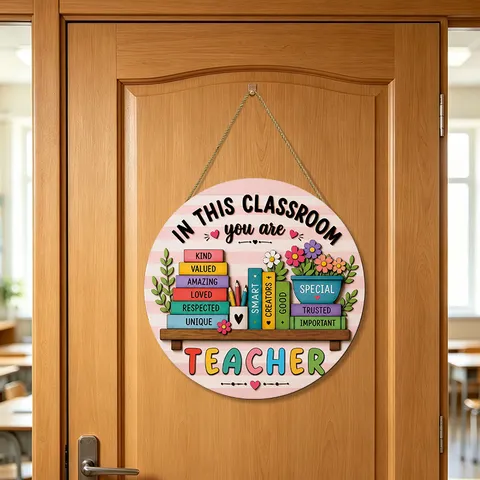 Back To School Classroom Welcome Wooden Door Sign Hanging Wooden Round Classroom Door Plaque Teacher Appreciation Decor