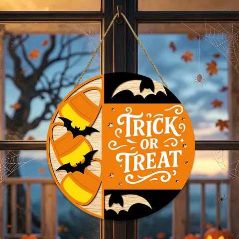 Ξύλινη Κρεμαστή Πινακίδα Halloween Νυχτερίδα Κενή Διακόσμηση Τοίχου Πάρτι Εσωτερικός Στολισμός Τέχνης Τοίχου