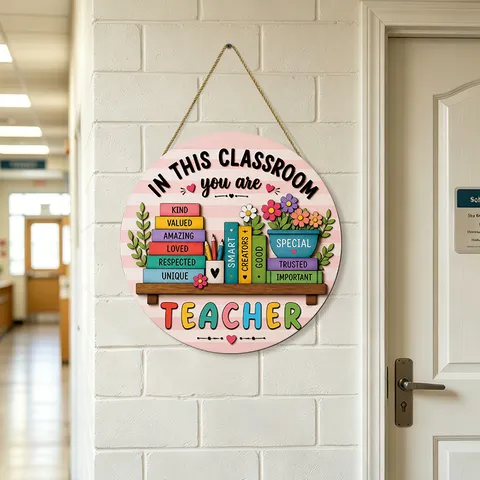 Back To School Classroom Welcome Wooden Door Sign Hanging Wooden Round Classroom Door Plaque Teacher Appreciation Decor