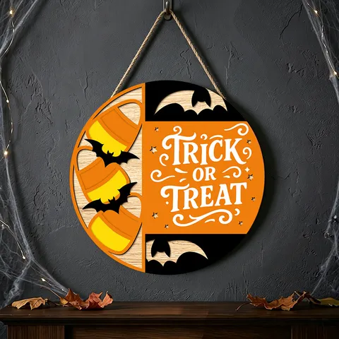 Ξύλινη Κρεμαστή Πινακίδα Halloween Νυχτερίδα Κενή Διακόσμηση Τοίχου Πάρτι Εσωτερικός Στολισμός Τέχνης Τοίχου