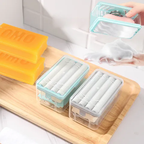 Multifunctional Soap Dish With Roller For Foaming Plastic Soap Holder Drainage Storage Box For Bathroom Laundry Home Use