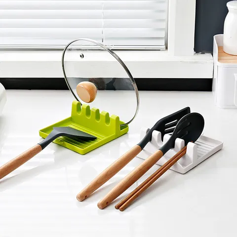 Kitchen Multi-Functional Spatula And Pot Lid Holder Spoon Rest Storage Rack Plastic Countertop Organizer Kitchen Gadget