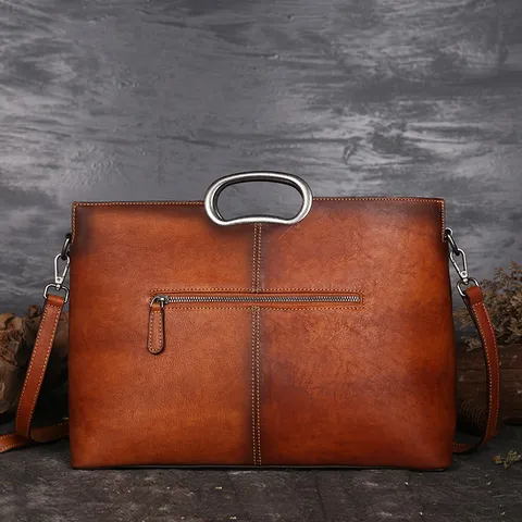 Vintage Genuine Leather Tote Bag For Women Large Capacity Retro Casual Handbag Top Handle Shoulder Bag