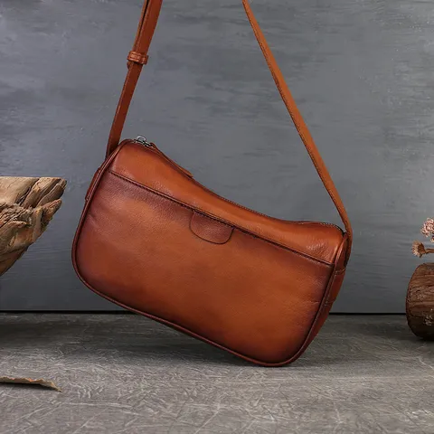 Retro Genuine Leather Shoulder Underarm Bag Minimalist Solid Color Pillow Bag Versatile Vintage Casual Handbag For Women