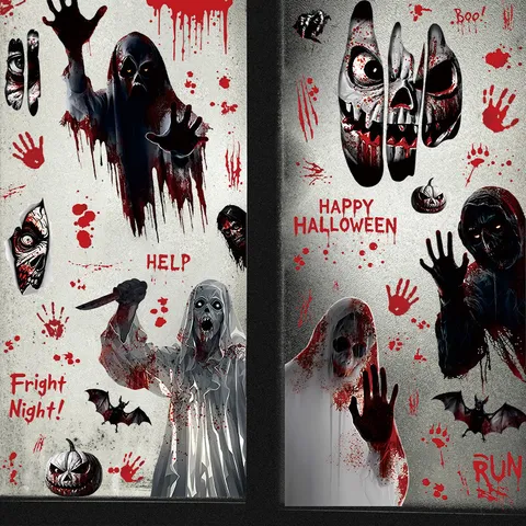 Adesivi per Finestre di Halloween Adesione Statica Impronte Insanguinate Teschio Fantasma PVC Decals Per Vetro Soggiorno Festa