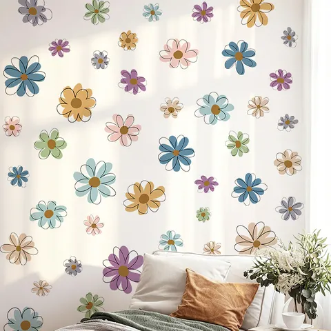 Bohemian Daisy Flower Wall Stickers Multicolor Self Adhesive PVC Wall Decals For Girls Bedroom Living Room Decorative Paper Poster