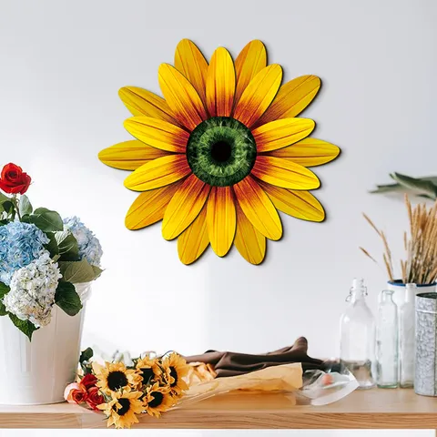 Pastoral Wood Sunflower Wall Hanging Decor Eye Pattern Sunflower Wooden Sign For Living Room Kitchen Bedroom Wall Art Ornament