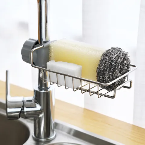 Stainless Steel Kitchen Faucet Draining Rack Sink Sponge Storage Holder Countertop Organizer Shelf Home Kitchen Supplies