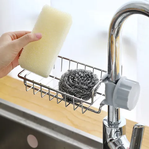 Stainless Steel Kitchen Faucet Draining Rack Sink Sponge Storage Holder Countertop Organizer Shelf Home Kitchen Supplies