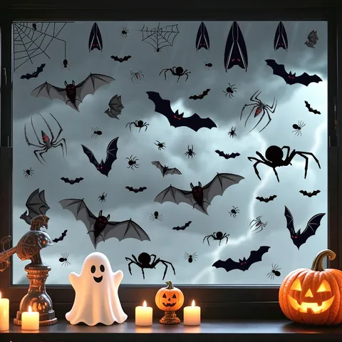 Adhesivos de Pared Electrostáticos de Halloween Murciélagos Arañas Ventana PVC Removible Fiesta Decoración Hogar