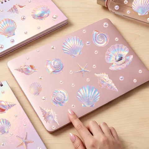 Träumerische Ozean Muschel Seestern Wandaufkleber Holografisches PVC Selbstklebende Abziehbilder Für Schlafzimmer Badezimmer Heimdekoration