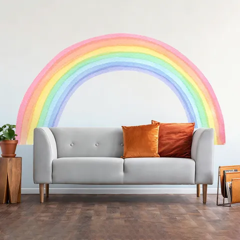 Bohemian Large Rainbow Arch Wall Sticker Self Adhesive PVC Watercolor Gradient Wall Decals For Kids Bedroom Living Room Decor