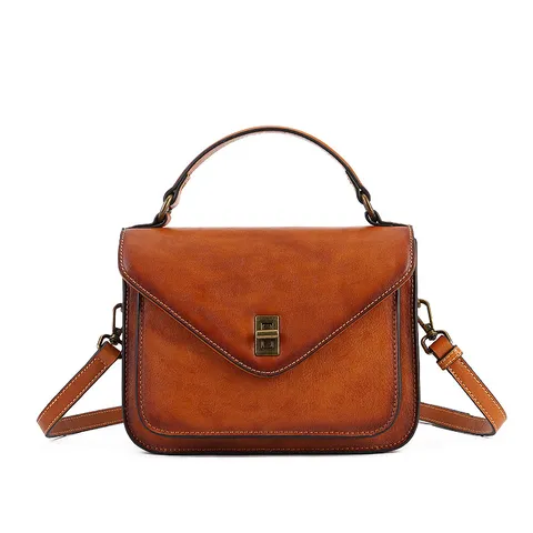 Vintage Genuine Leather Top Layer Cowhide Women Crossbody Bag Retro Envelope Messenger Bag Handbag Casual Shoulder Bag