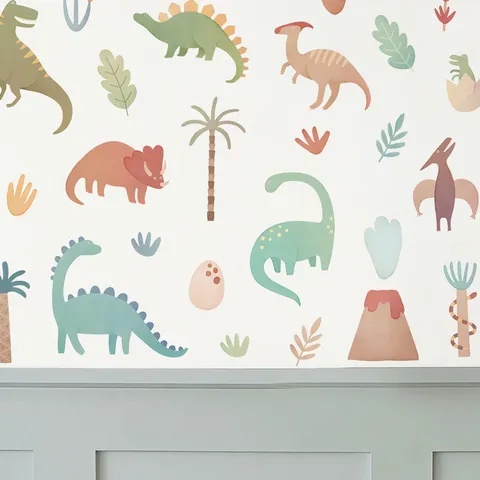 Bohemian Cartoon Dinosaur Wall Stickers Paiko Domatio Ypnodomatio Agori PVC Autokollita Toichou Diakosmisi