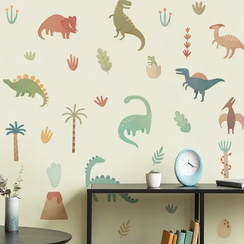 Bohemian Cartoon Dinosaur Wall Stickers Paiko Domatio Ypnodomatio Agori PVC Autokollita Toichou Diakosmisi