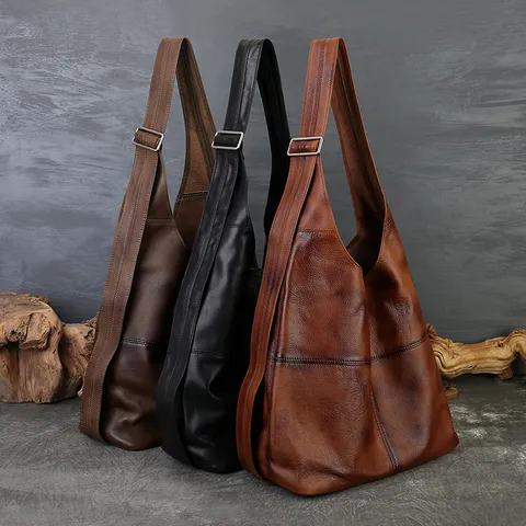 Retro Genuine Leather Tote Bag For Women Large Capacity Vintage Cowhide Shoulder Crossbody Bag Casual Commuter Handbag