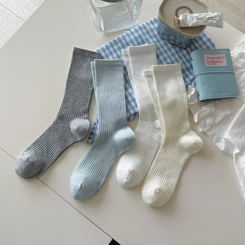 Women's Casual Ribbed Crew Socks Breathable Slouch Cotton Socks Japanese JK Style Ballet Core Socks Daily Wear
