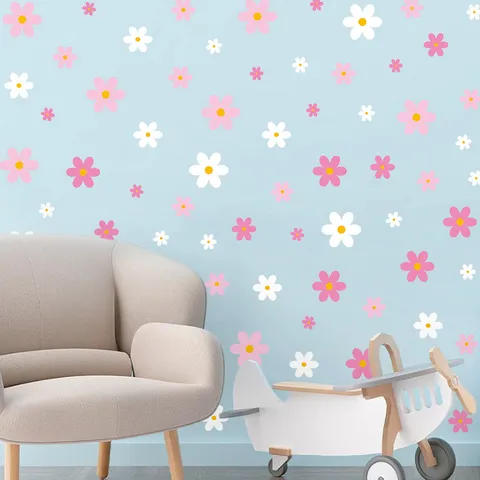 Adesivo Murale Margherita Rosa Bianco Bohémien PVC Autoadesivo Floreale Decalcomanie per Camera Bambini Camera da Letto Casa