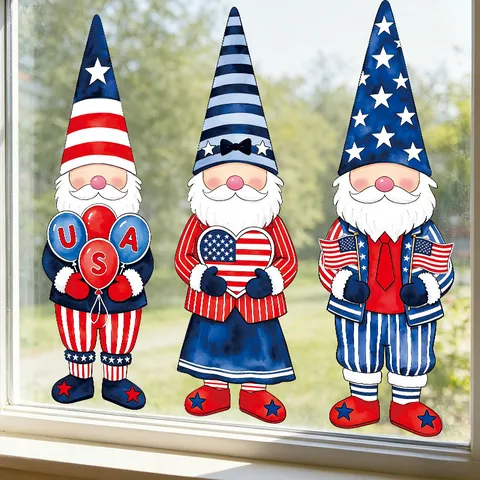 USA Independence Day Gnomes Static Cling Window Stickers Patriotic Stars And Stripes Decals For Fourth Of July Home Decor