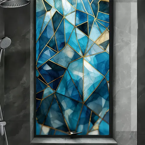 Blue Prism Geometric Static Cling Window Film Privacy Glass Sticker PVC Decorative Film For Home Office Bathroom Glass Decor
