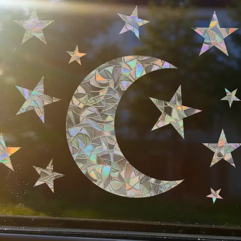 Pegatinas De Ventana Holográficas Estrella Luna Adhesión Estática Suncatcher Arcoíris Prisma PVC Película Para Cristal Hogar