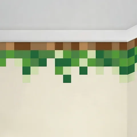 Pixel Style Grass Dirt Blocks Wall Border Sticker Self Adhesive PVC Geometric Baseboard Decal For Kids Bedroom Living Room Home Wall Decor