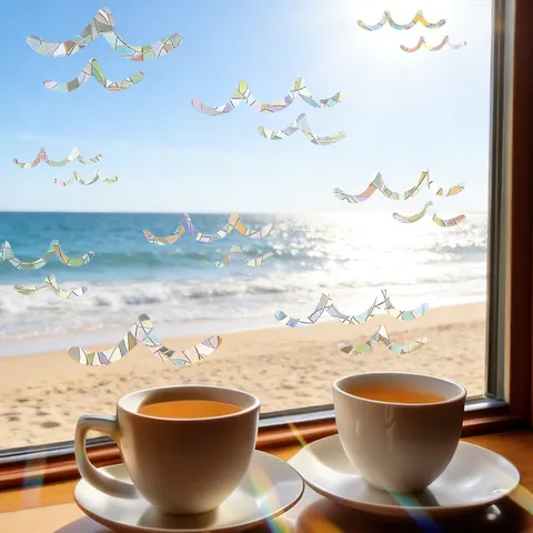 Película de Ventana Prisma de Arcoíris Ola de Mar Geométrica Suncatcher Pegatina de Ventana Estática para Decoración de Vidrio