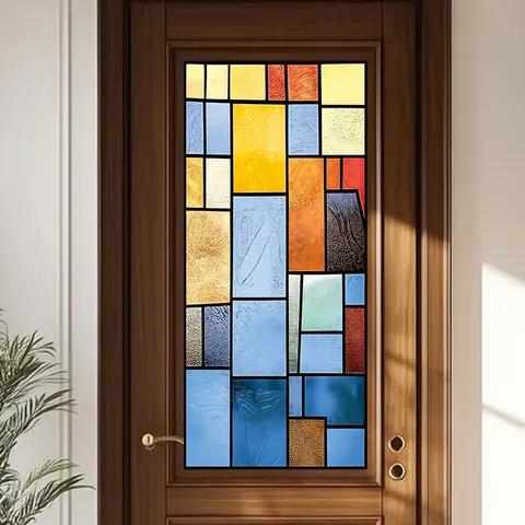 European Vintage Stained Glass Window Film Geometric Privacy Decorative Static Cling Window Sticker For Glass Door Cabinet Home Decor