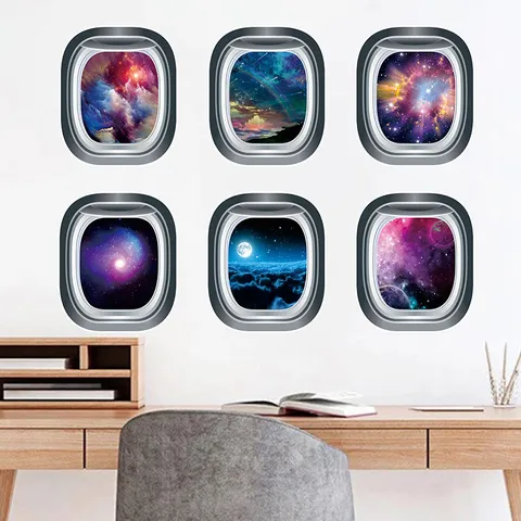 3D Weltraum Bullauge Wandtattoo Weltall Universum Galaxie Fensterblick Aufkleber Für Kinderzimmer Schlafzimmer Deko PVC Wandkunst