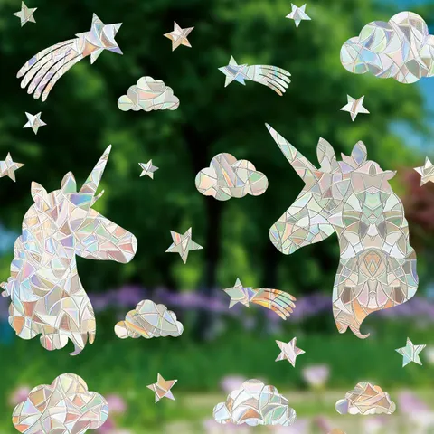 Bohemian Laser Holographic Unicorn Window Stickers PVC Static Cling Cloud Star Decals For Kids Bedroom Glass Decoration