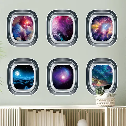 3D Weltraum Bullauge Wandtattoo Weltall Universum Galaxie Fensterblick Aufkleber Für Kinderzimmer Schlafzimmer Deko PVC Wandkunst