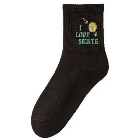 Men's Combed Cotton Crew Socks Autumn Winter Casual Sports Letter Smiley Embroidery Comfortable Sock