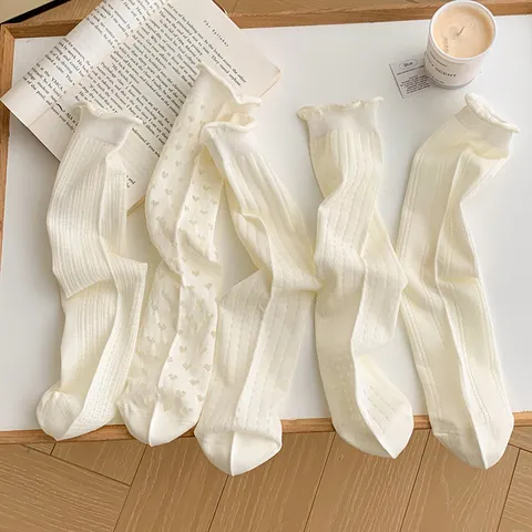 Chaussettes Ras Du Cou En Dentelle Ajourées Respirantes Et Minces D'été Pour Femmes Style Doux Japonais Chaussettes Empérables En Coton Blanc Mode Hôtellerie