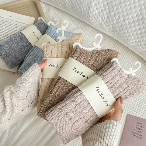 Chaussettes Slouch Chaudes en Mélange de Laine pour Femmes Hiver Style Japonais Chaussettes de Sol Confortables