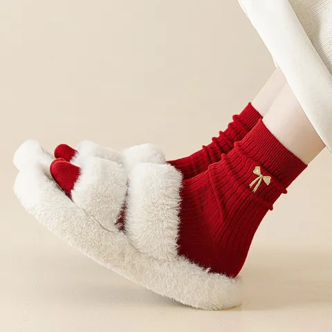 Πρωτοχρονιά Κόκκινες Κάλτσες για Γυναίκες Άνδρες Βαμβακερές Κεντημένες Τυχερές Φεστιβάλ Κινεζικό Στυλ Χειμερινές Ζεστές Κάλτσες