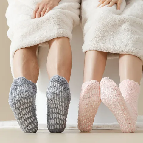 Πυκνές Κάλτσες Ύπνου από Coral Fleece Για Γυναίκες Άνδρες Αντιολισθητικές Μαλακές Ζεστές Χειμερινές Κάλτσες Δαπέδου